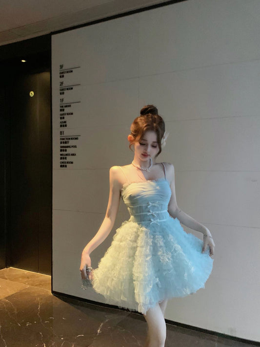 Lovely Light Green Spaghetti Strap A-Line Tulle Short Fashion Dress RF01001