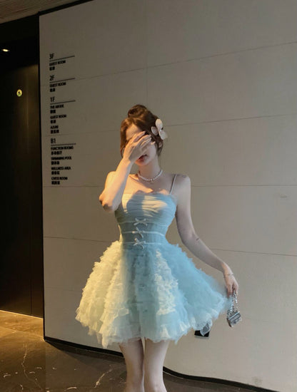 Lovely Light Green Spaghetti Strap A-Line Tulle Short Fashion Dress RF01001