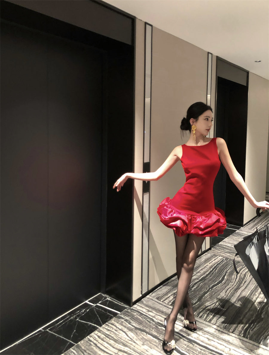 Fashion Red Bateau A-Line Short Party Dress Backless Birthday Dress  RF01005