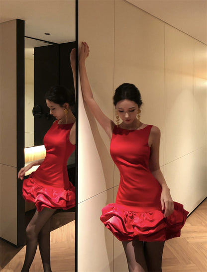 Fashion Red Bateau A-Line Short Party Dress Backless Birthday Dress  RF01005