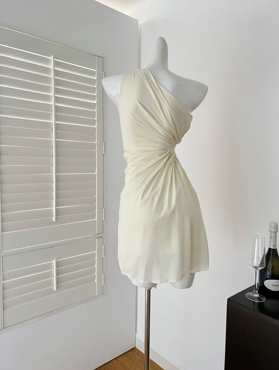 Apricot One Shoulder Sheath Chiffon Short Party Dresses Simple Homecoming Dresses RF01013
