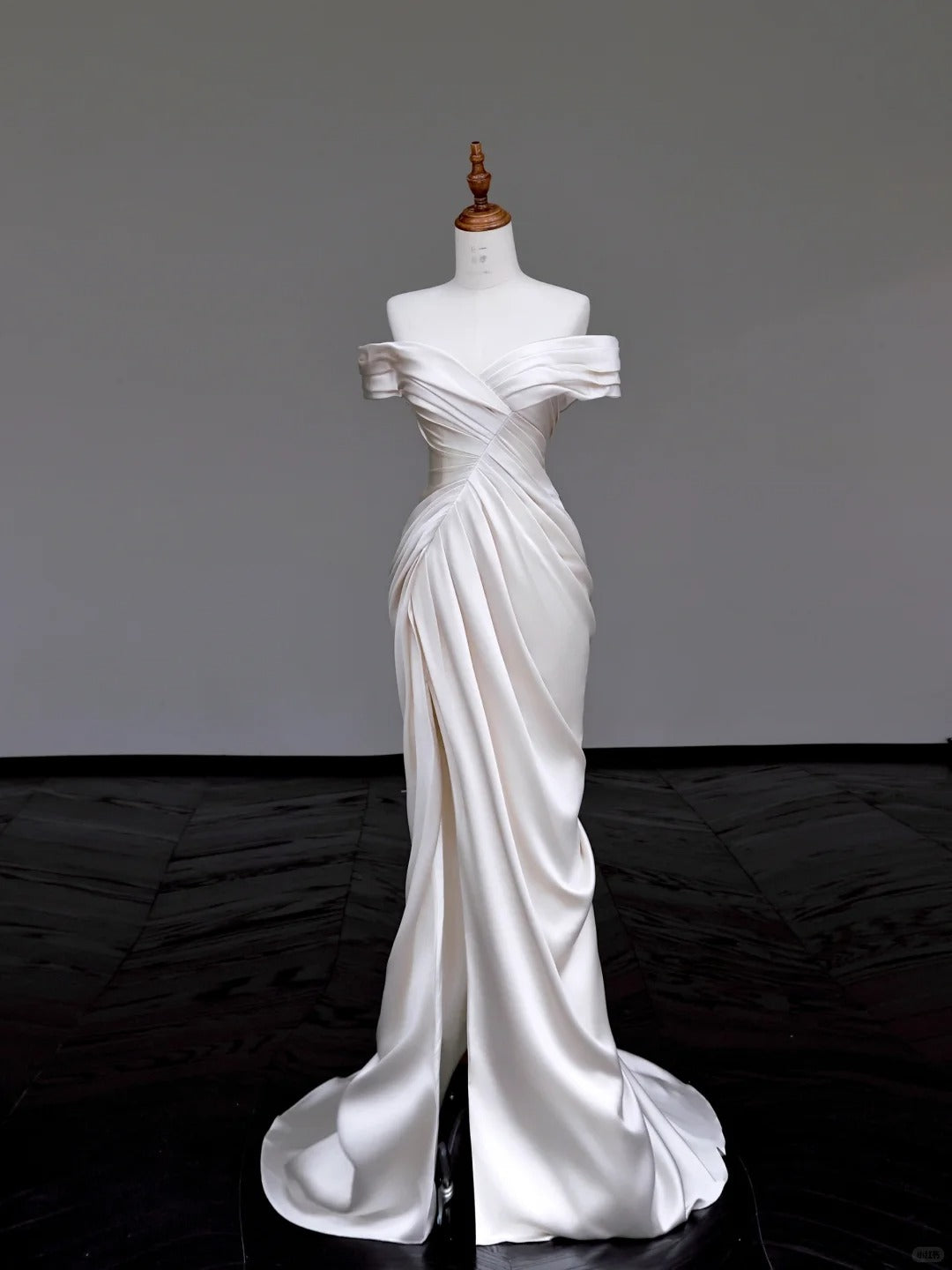 Simple Off Shoulder White Mermaid Wedding Dress Satin Slit Formal Dresses RF01018