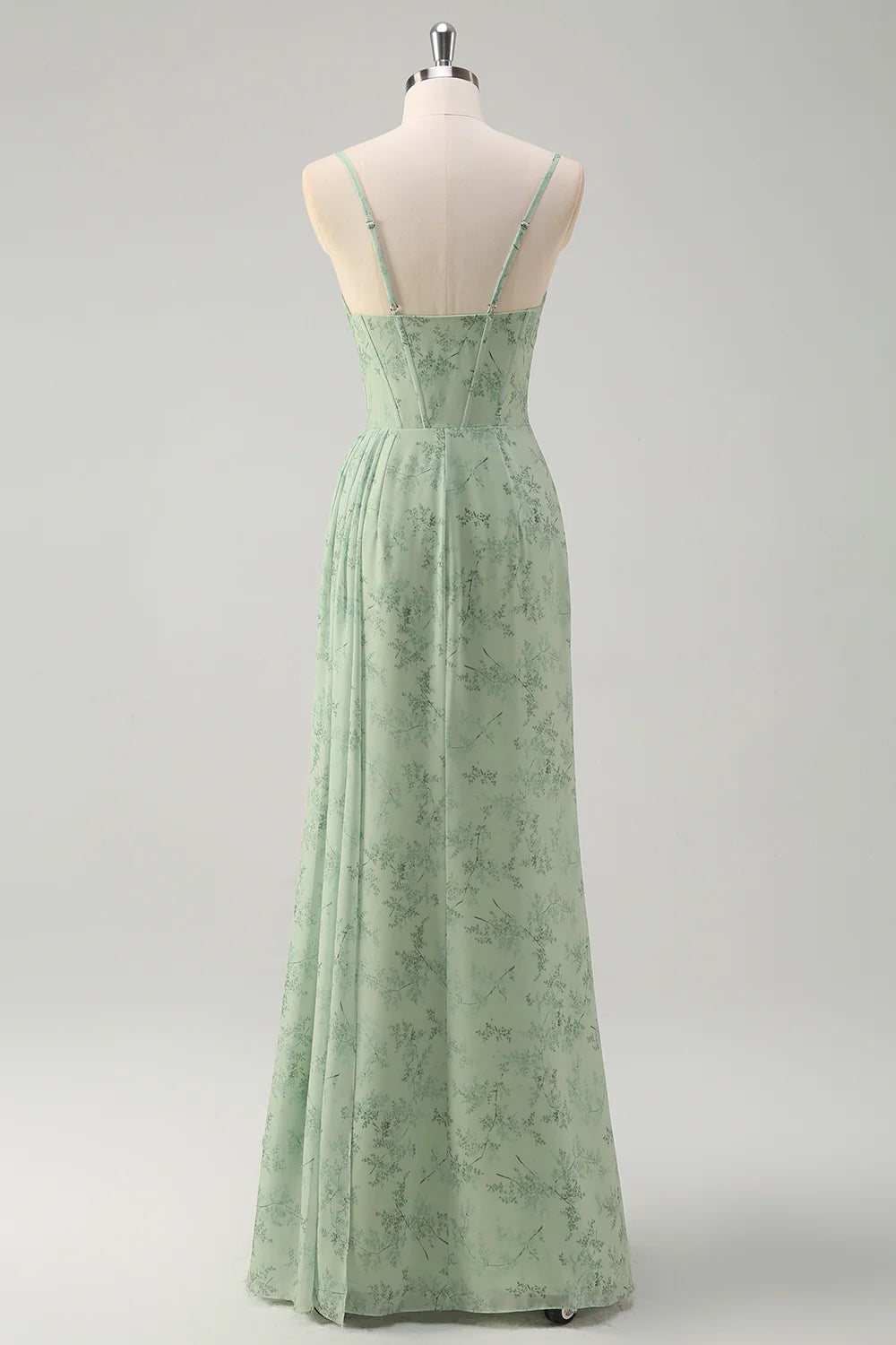 Dusty Sage Corset Floral Print Evening Dresses Bridesmaid Dresses with Slit  RF0385