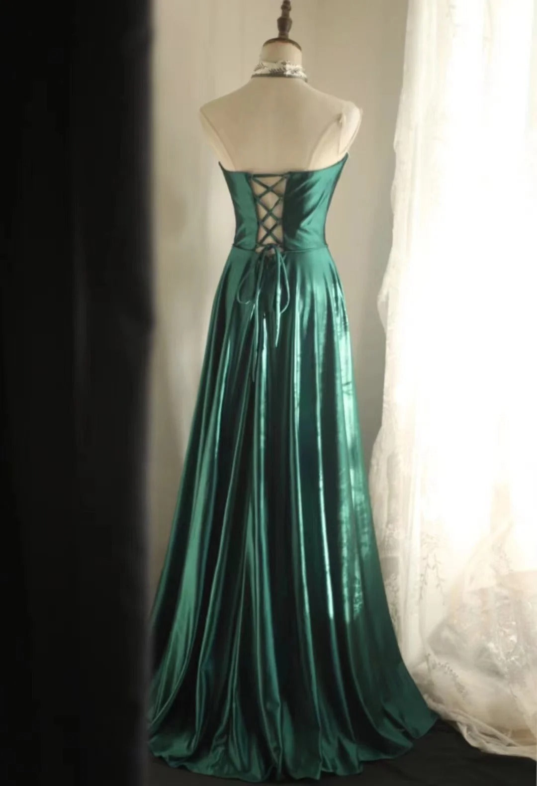 Sexy Deep V Neck Satin A-Line Backless Evening Dresses Long Prom Dresses RF0389