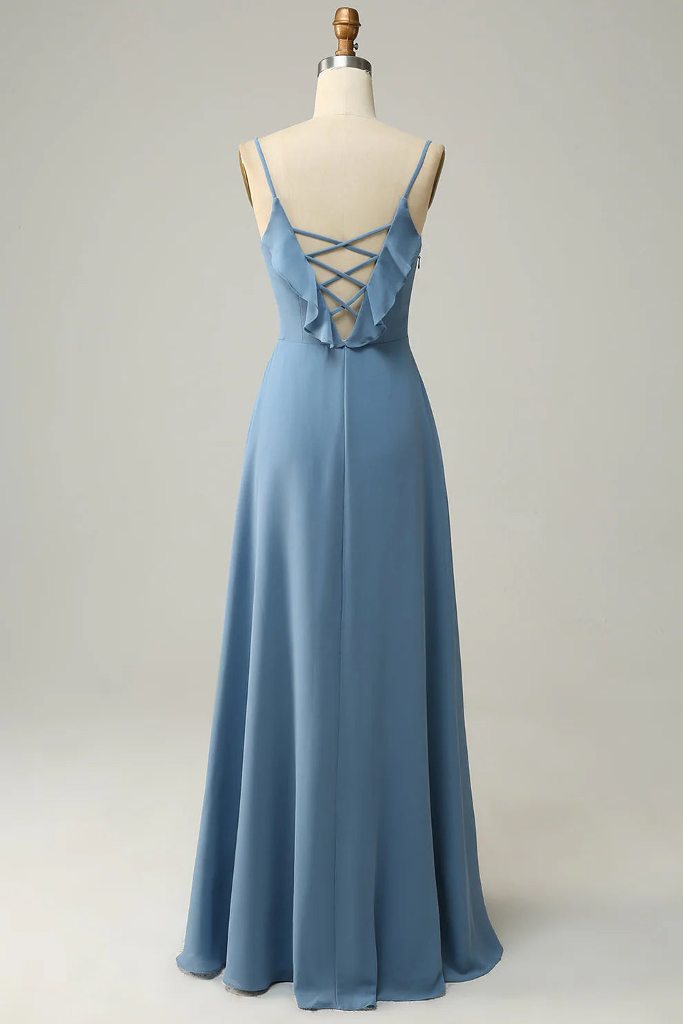 Strap Dusty Blue Ruffle A-Line Chiffon Bridesmaid Dress RF0418