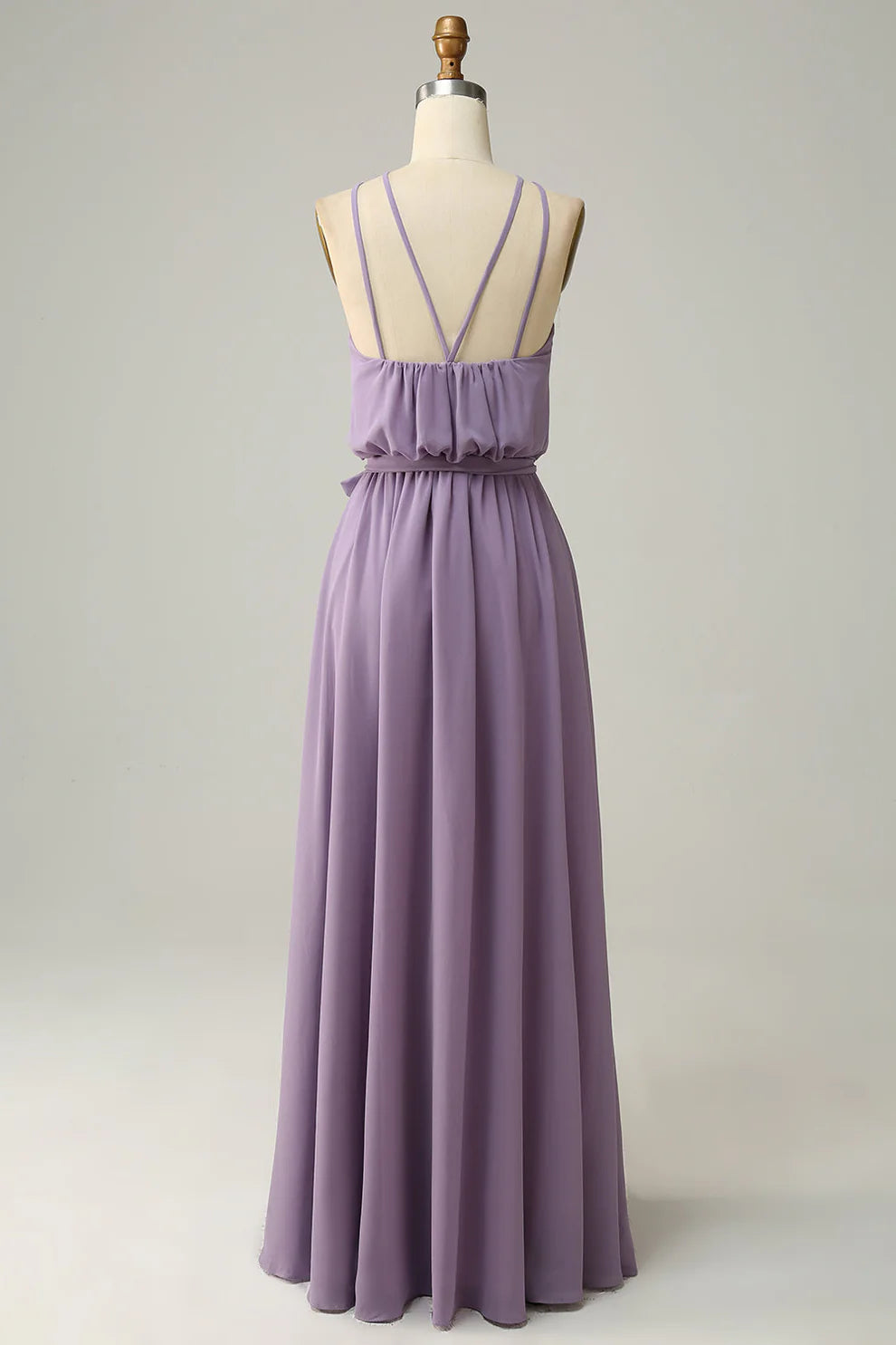 Chiffon Sheath Yellow Halter Long Bridesmaid Dress with Belt RF0421