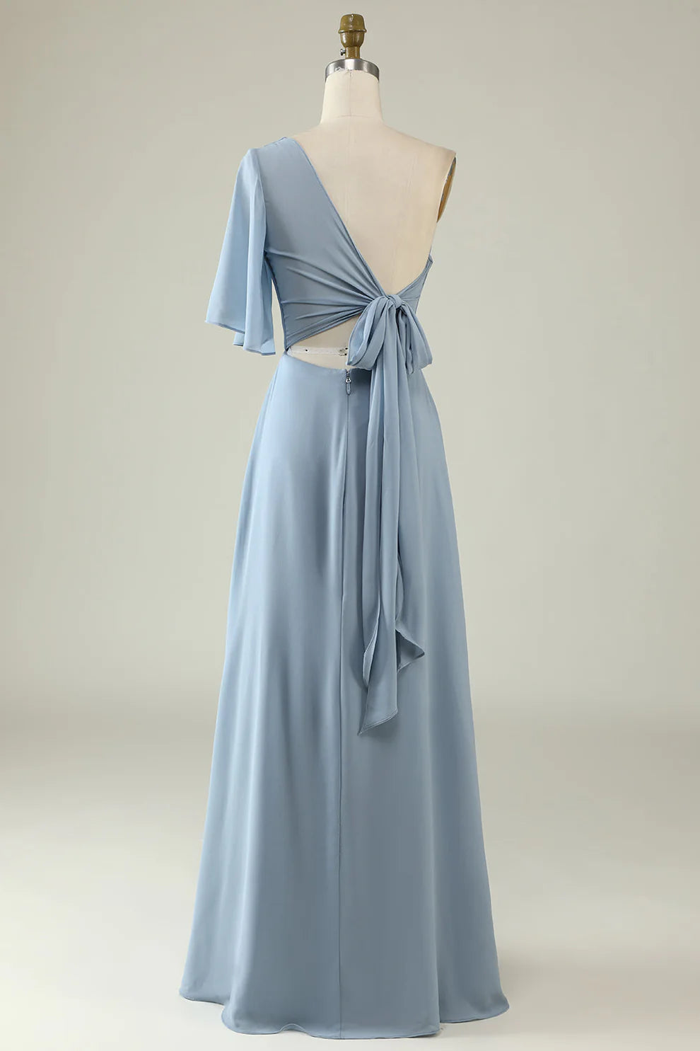 Dusty Blue One-Shoulder Chiffon Bridesmaid Dress RF0423