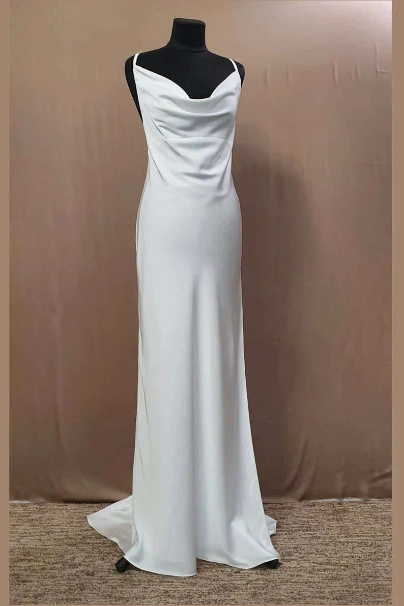 Dusty Purple  Satin Long Cowl Neck Bridesmaid Dress with Slit RF0426
