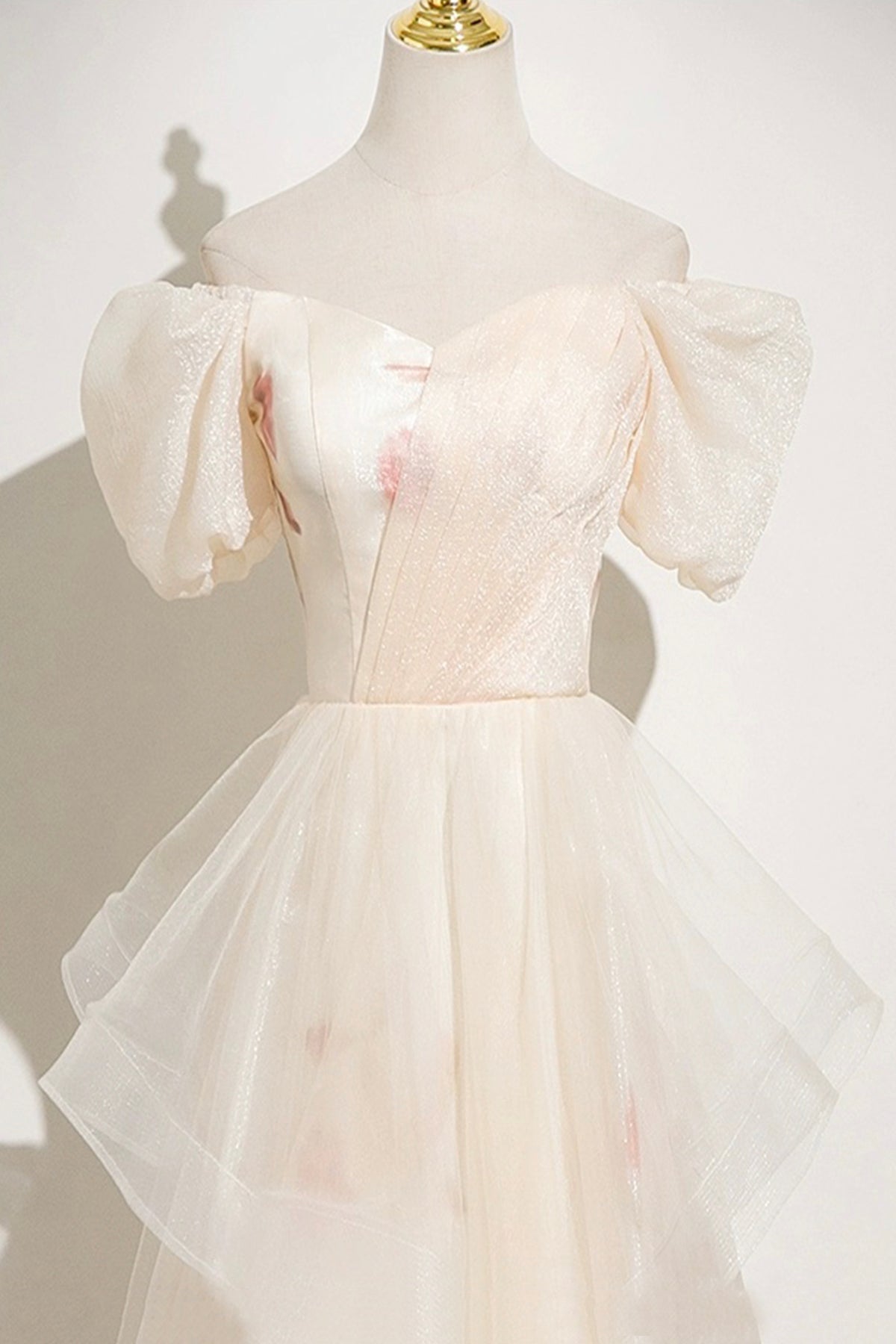 Champagne Tulle Printed Long Prom Dress, Beautiful A-line Evening Dress  - RF0436