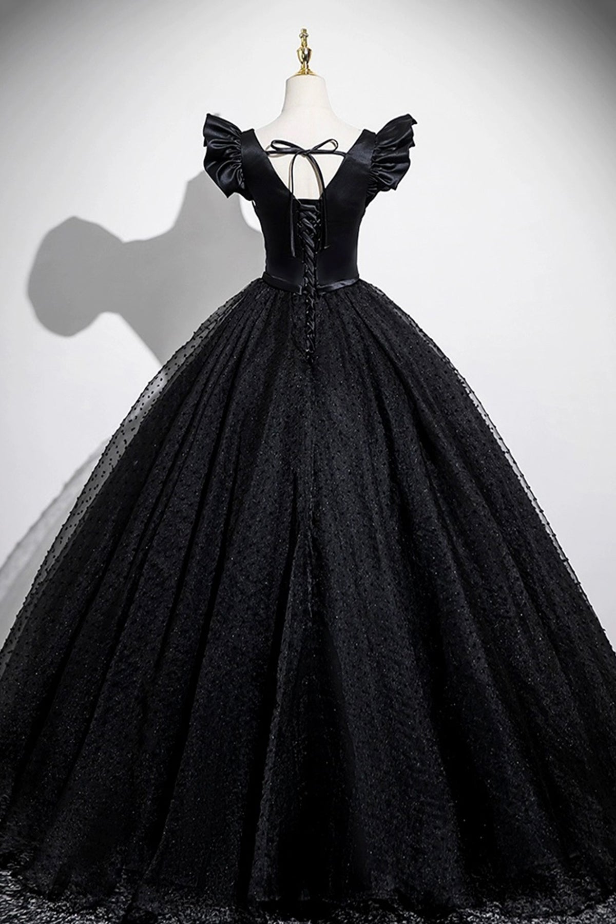 Black Satin Tulle Long A-Line Prom Dress Elegant Square Neck Formal Evening Dresses- RF0439