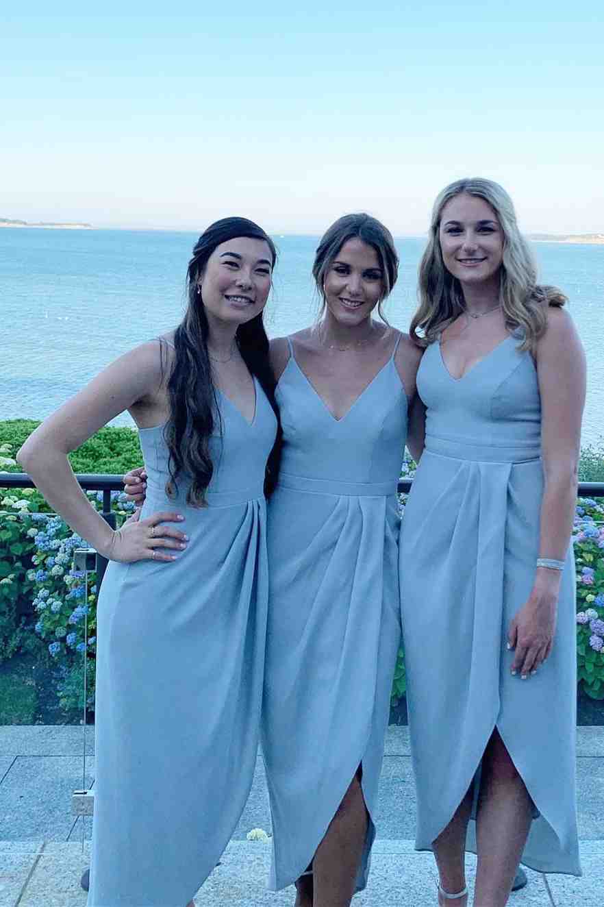 Tulip Hem Straps Light Grey Midi Bridesmaid Dress- RF0448