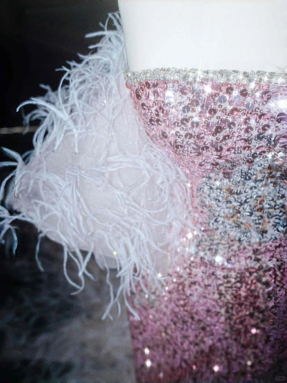 Beautiful Pink Strapless Sequin Sheath Prom Dresses Stunning Evening Dress with Train- RF0456