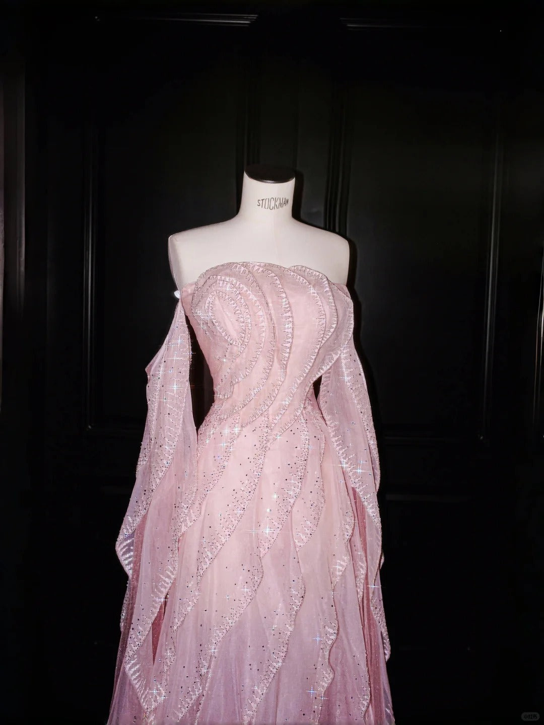 Pink Gorgeous Strapless Tulle Sequined A-Line Prom Dresses Sweet Evening Dress- RF0457