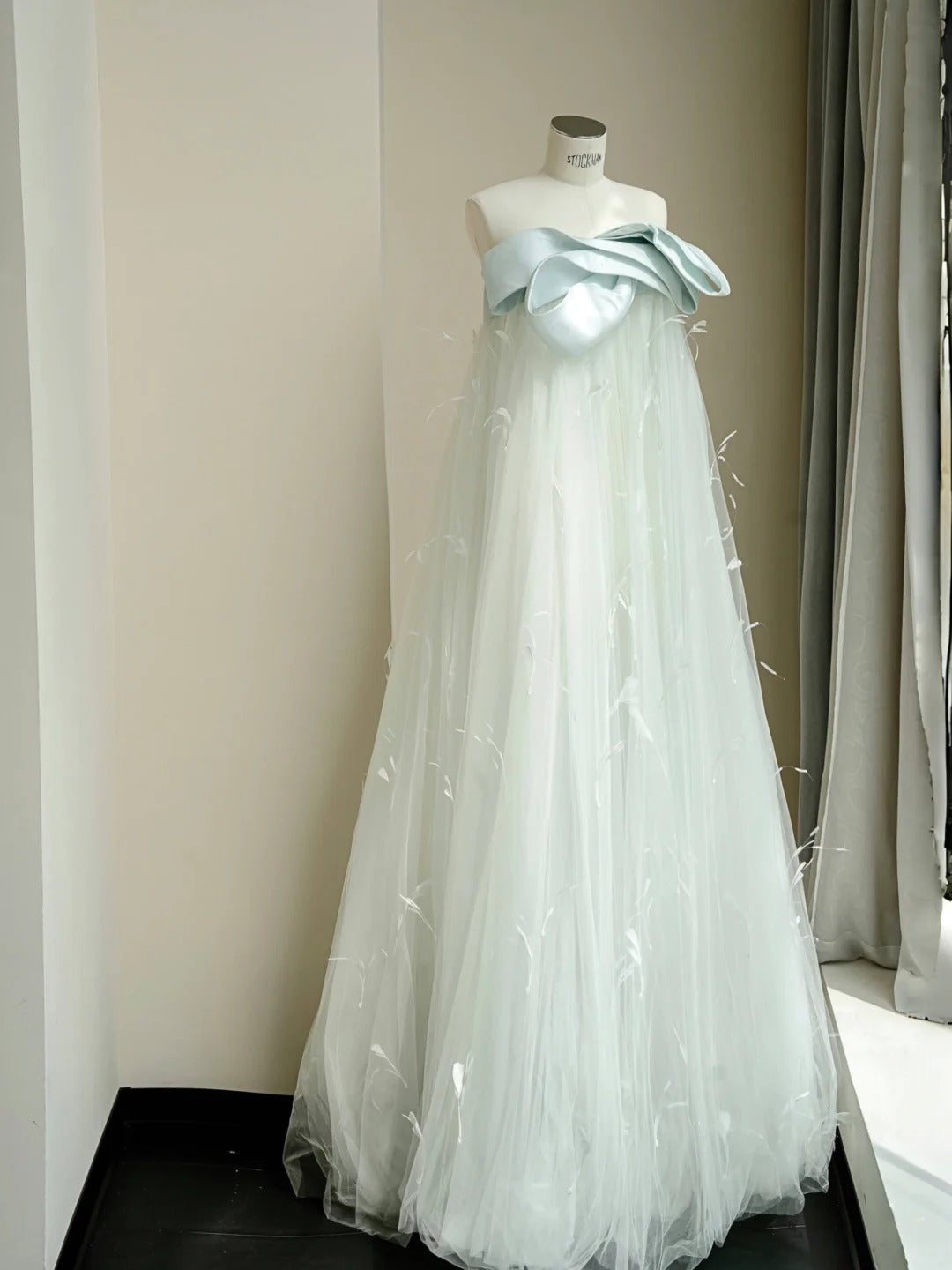 Lovely Tiffany Blue Strapless Tulle Sheath Prom Dresses Unique Evening Dress- RF0460