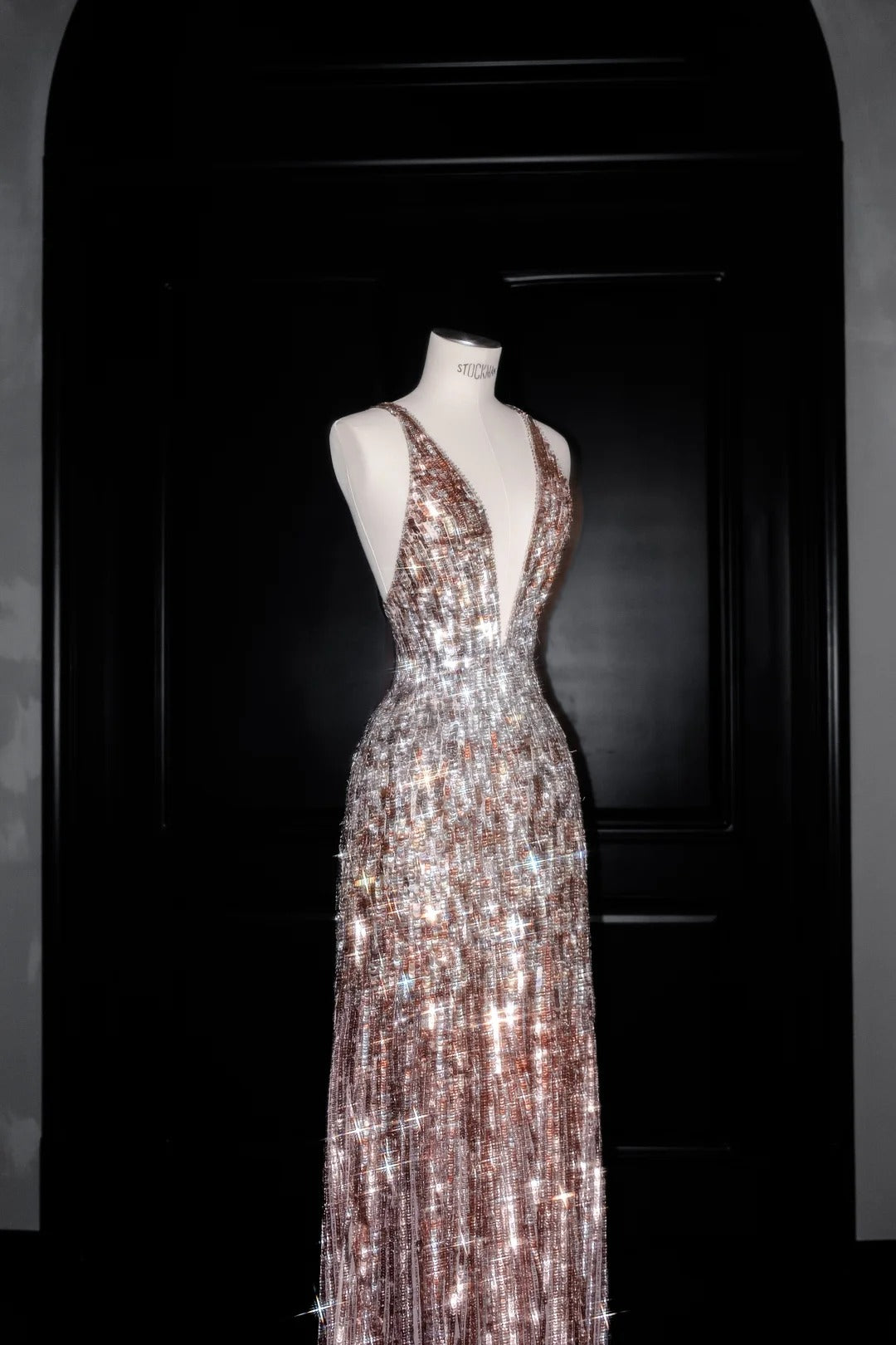Sparkling Backless Deep V Neck Sequined Sheath Prom Dress Charming Evening Dress- RF0463
