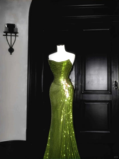 Stunning Strapless Sequin Mermaid Prom Dresses Elegant Evening Dresses RF0473