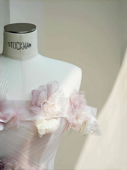 Pretty Light Pink Off-the-shoulder A-Line Layered Tulle Applique Wedding Dress Sweet 16 Dress RF0478