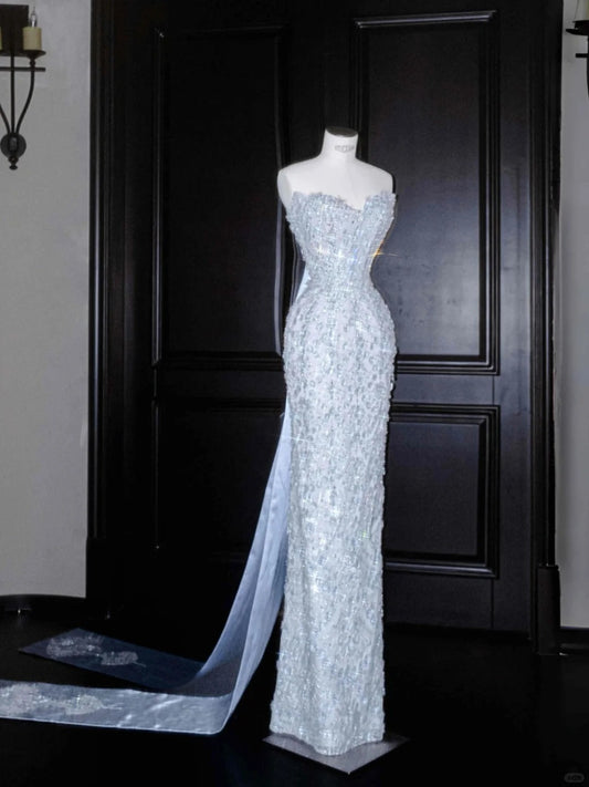 Gorgeous Sweetheart Sequined Sheath Long Prom Dresses with Train RF0482