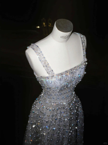 Princess Style A-Line Spaghetti Straps Tulle Rhinestone Long Prom Dresses Sweet 16 Dresses RF0495