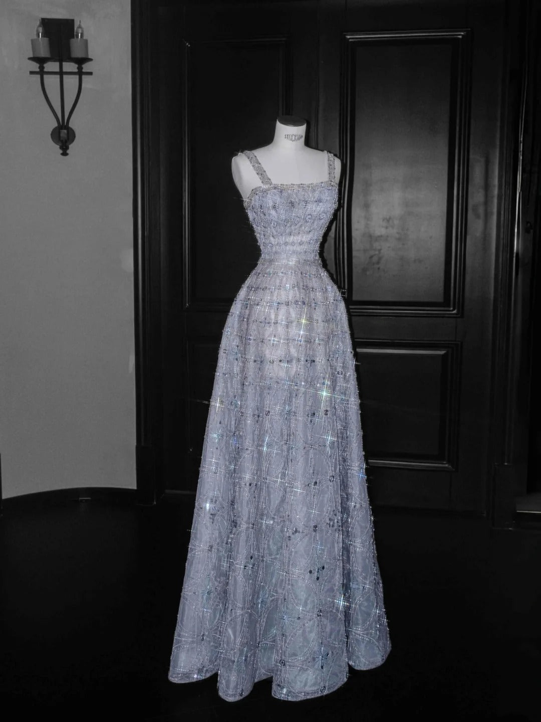 Princess Style A-Line Spaghetti Straps Tulle Rhinestone Long Prom Dresses Sweet 16 Dresses RF0495