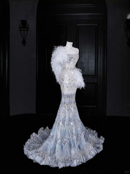 Sexy Mermaid Halter Neck Tulle Rhinestone Long Prom Dresses Formal Evening Dresses RF0497