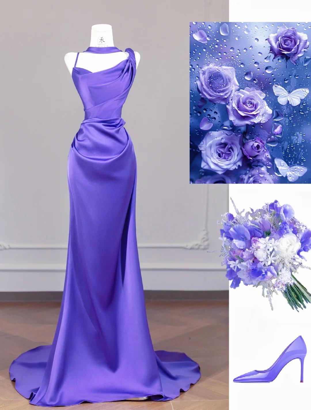 Elegant Purple Strap Mermaid Satin Backless Long Prom Dresses Formal Evening Gowns RF0501