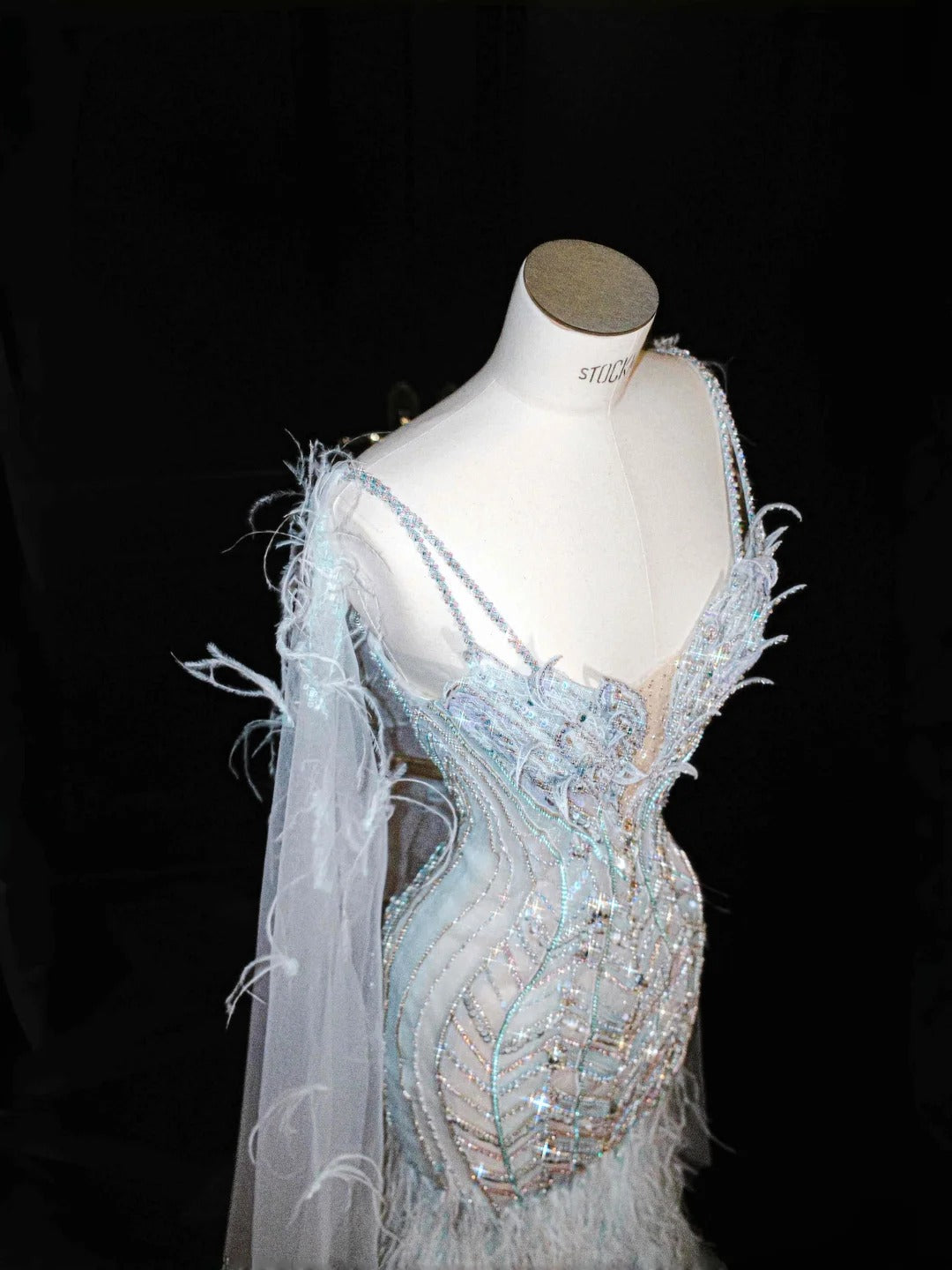 Gorgeous Ice Blue Tulle Spaghetti Straps Mermaid Long Prom Dresses Formal Evening Dresses RF0503