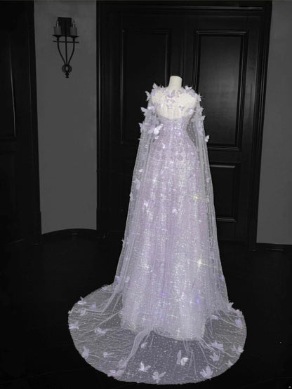 Sweet Light Purple Tulle A-Line Sequin Applique Wedding Dress Formal Evening Dress RF0509