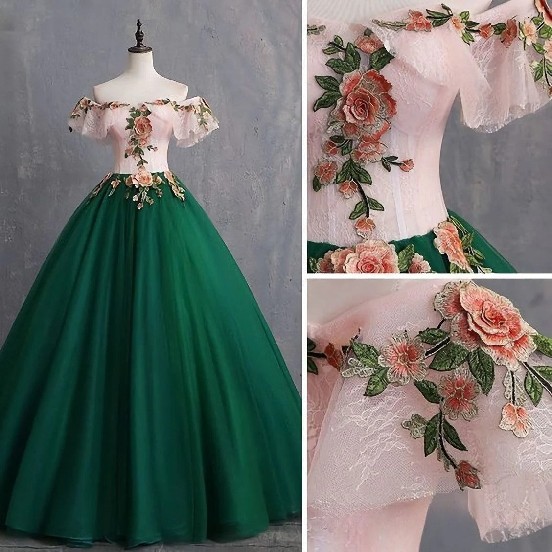 Cute Pink Off-shoulder Tulle A-Line Long Prom Dresses RF0510