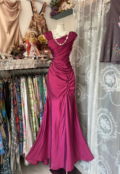 Sweet Sleeveless Pink Mermaid Party Dresses with Pleated Prom Dresses RF0518