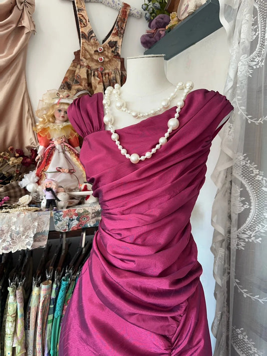 Sweet Sleeveless Pink Mermaid Party Dresses with Pleated Prom Dresses RF0518