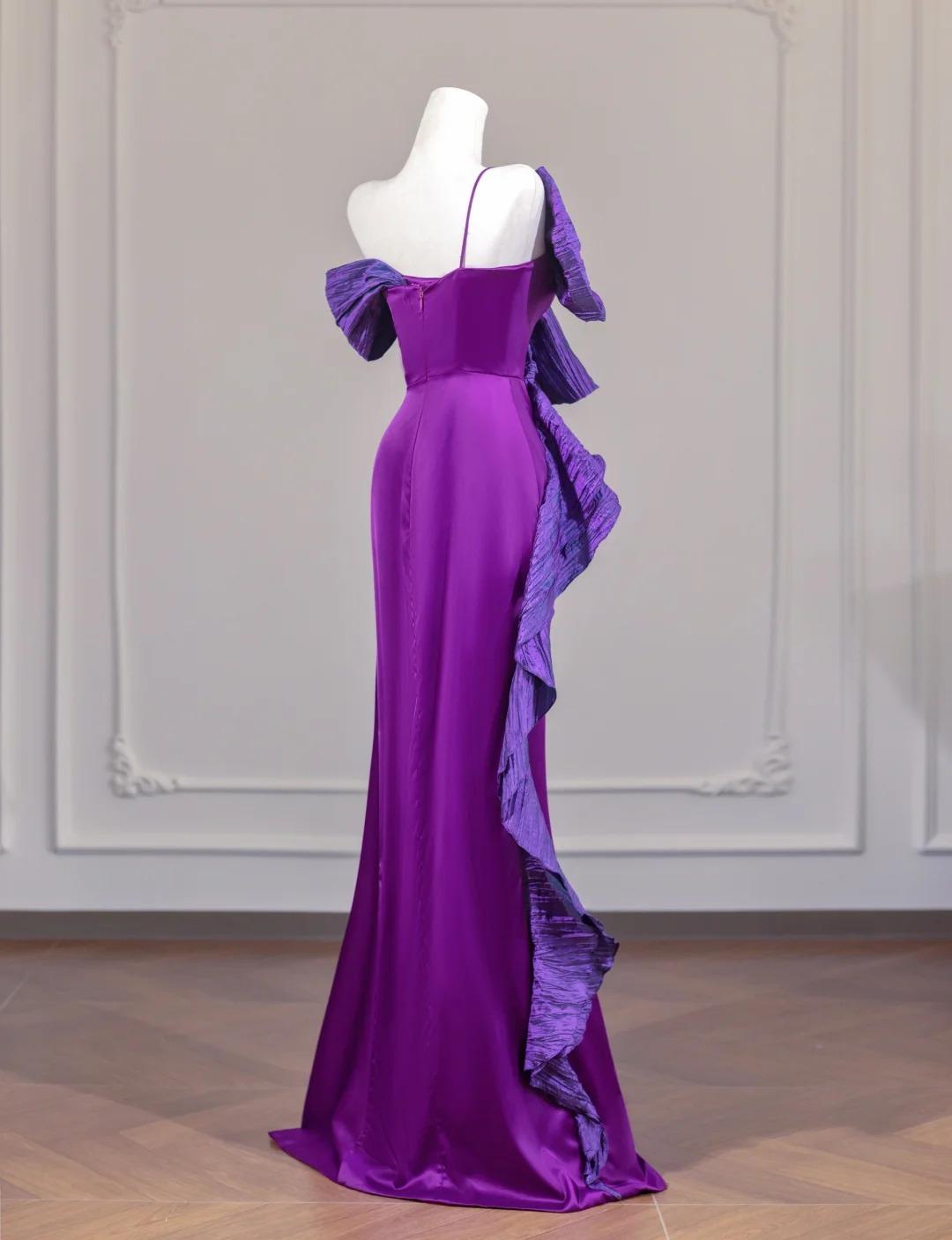 Fairytale Purple One Shoulder Mermaid Satin Bow Long Prom Dresses Sweet Evening Gowns RF0523