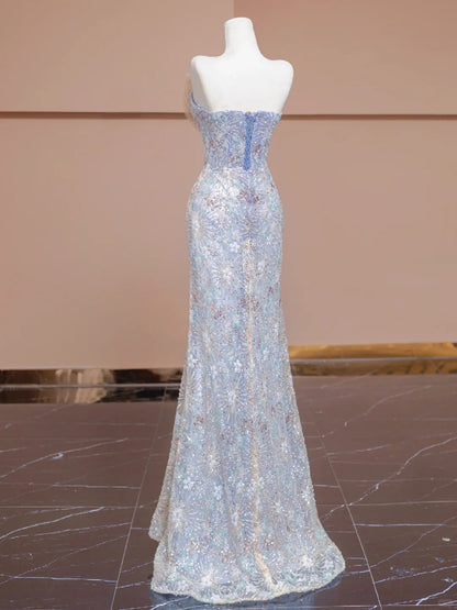 Stunning Blue Beaded Strapless Mermaid Wedding Dresses Formal Evening Gowns RF0528