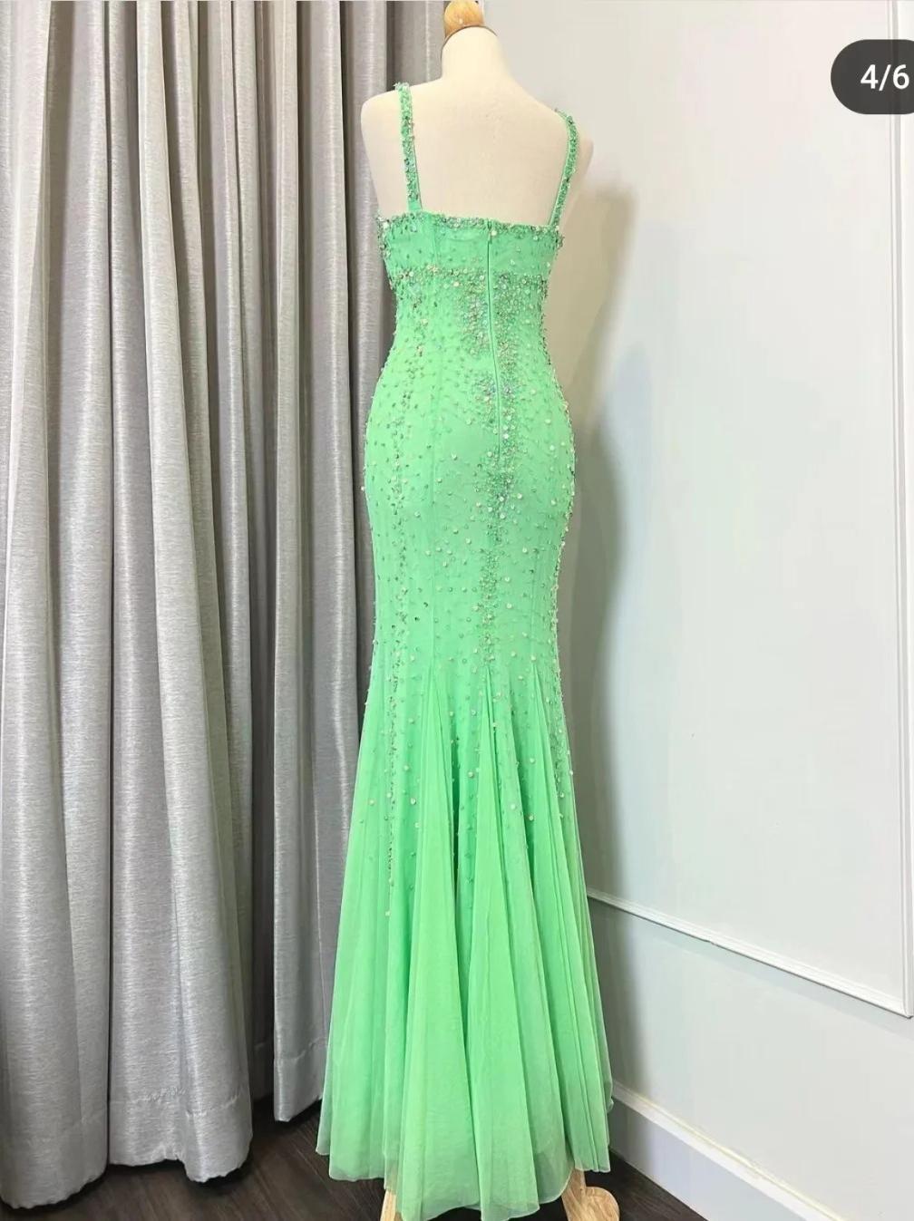 Vintage Green Halter Neck Beaded Chiffon Mermaid Long Prom Dresses Formal Evening Gowns  RF0534