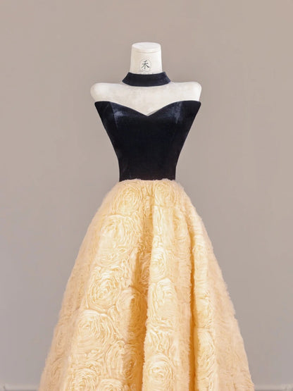 Stunning Strapless Tulle Applique A-Line Prom Dresses Formal Evening Gowns RF0539