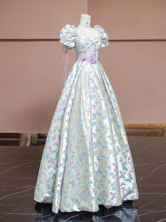 Fairytale Square Neck 3D Butterfly A-Line Satin Princess Prom Dresses RF0542