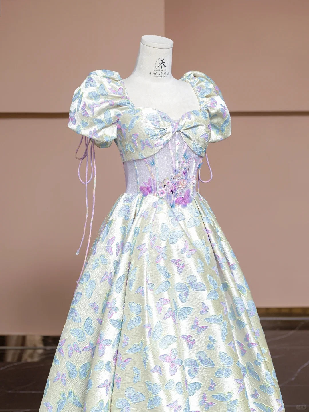 Fairytale Square Neck 3D Butterfly A-Line Satin Princess Prom Dresses RF0542