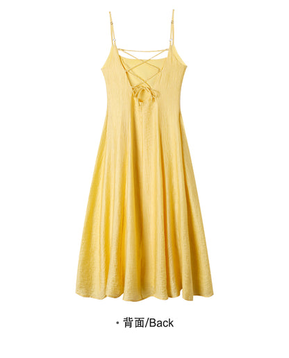 Cute Butter Yellow Spaghetti Strap Open Back A-Line Dress RF0545