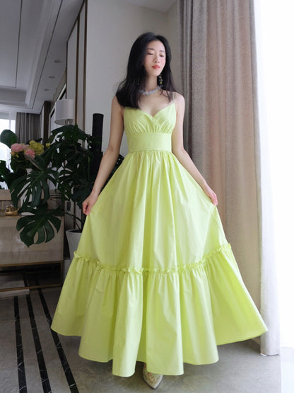 Yellow Spaghetti Strap A-Line Fashion Dress  RF0550