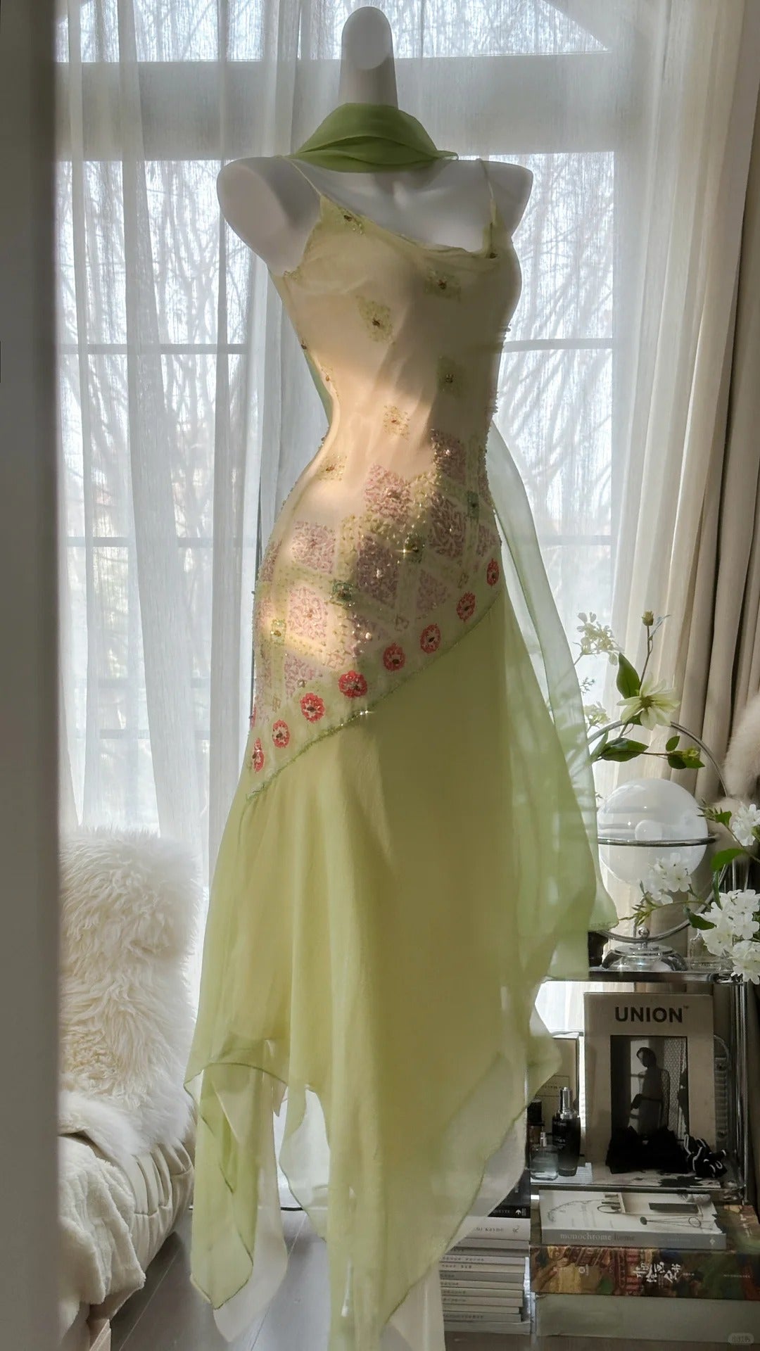 Fairytale Green Spaghetti Straps Vintage Party Dress Sheath Chiffon Beaded Short Prom Dresses  RF0551