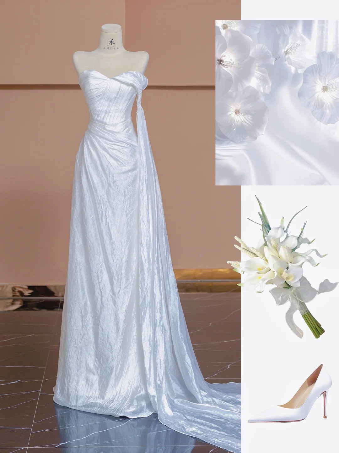 Beautiful White Strapless A-Line Chiffon Elegant Wedding Dress RF0556