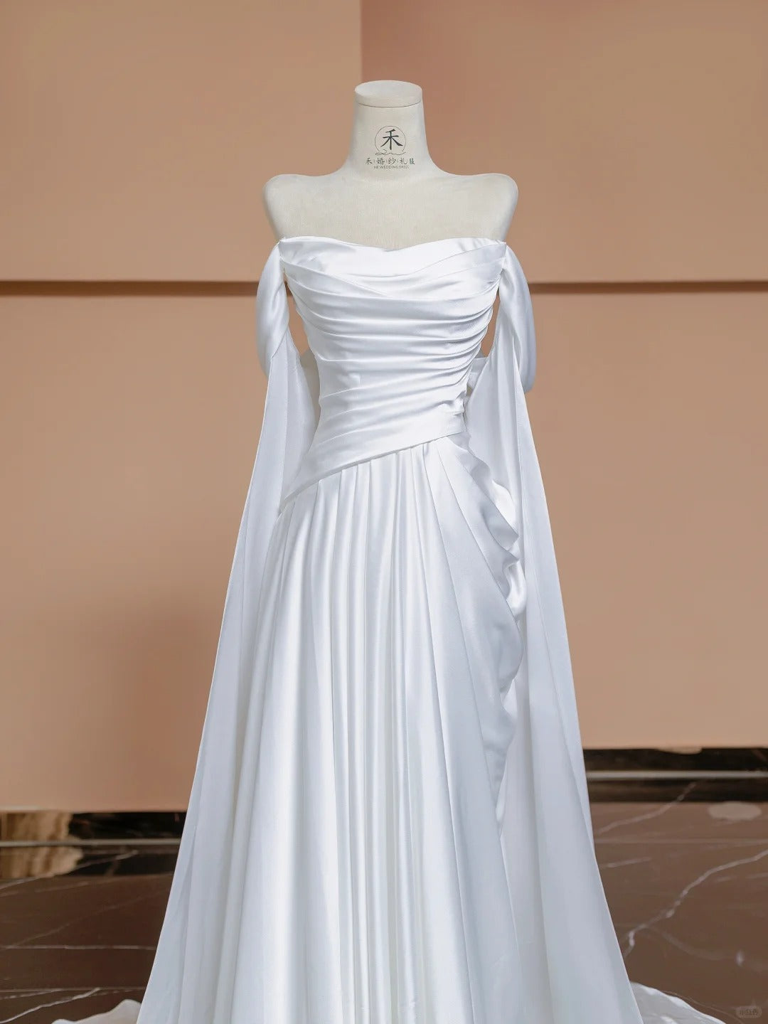 Fairy White A-Line Satin Off-Shoulder Train Wedding Dress Formal Evening Gowns RF0560