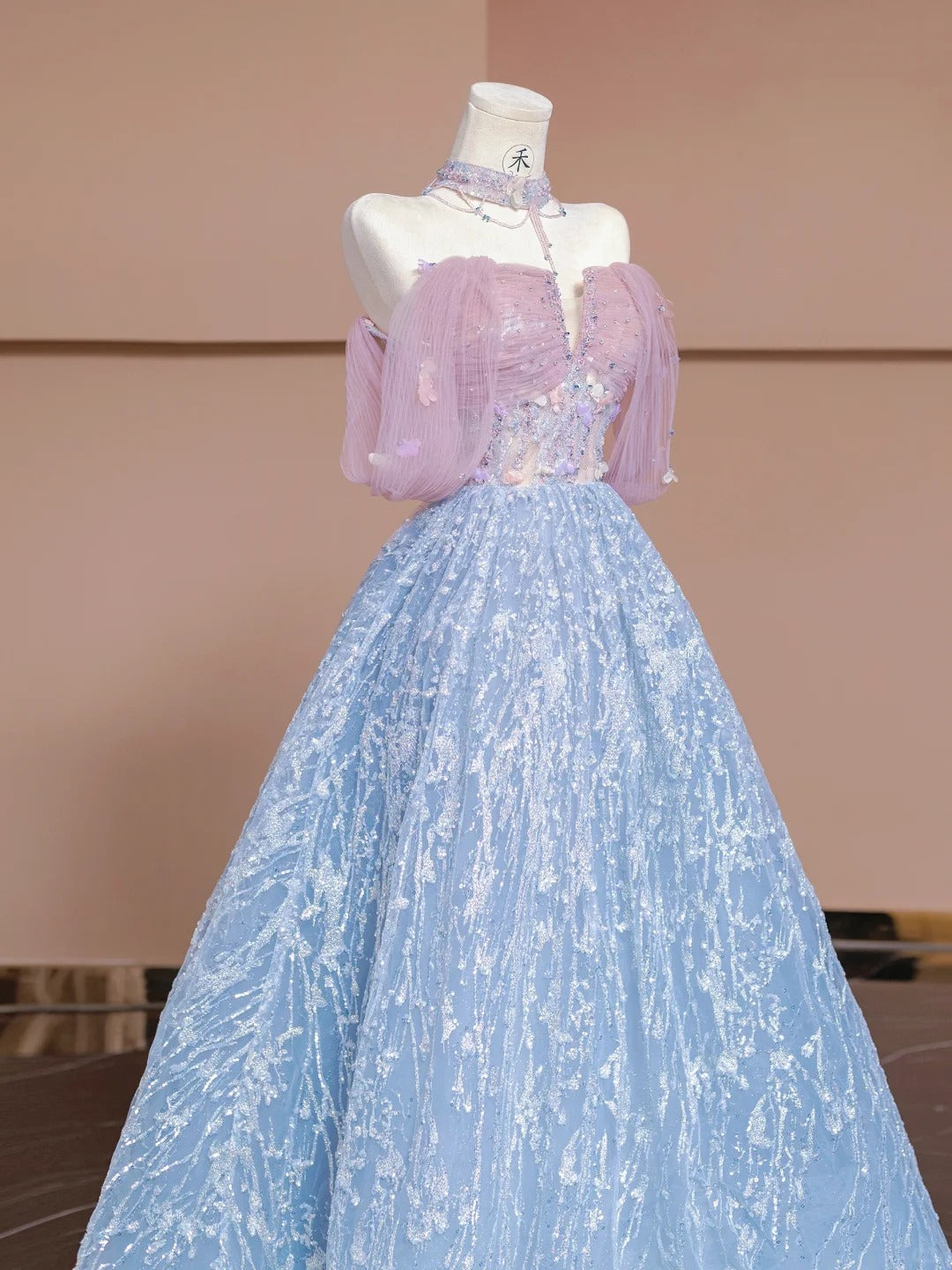 Gorgeous Pink Purple Off Shoulder Tulle A-Line Beaded Sequins Long Prom Dresses Sweet 16 Evening Dress RF0570