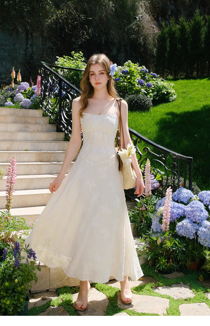 French White Spaghetti Straps Chiffon A-Line Summer Fashion Birthday Party Dress RF0573