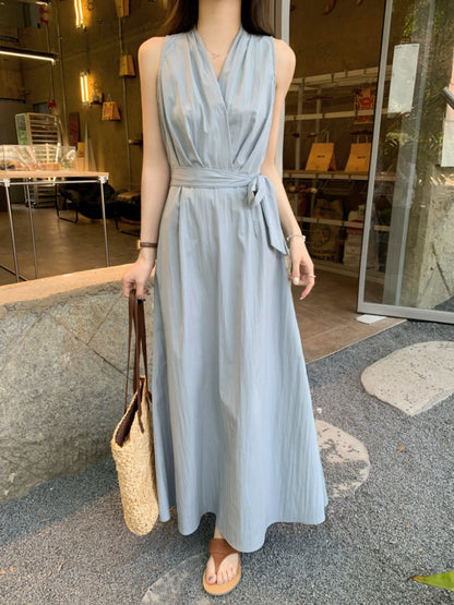 French Black Gentle V-neck A-line Summer Dress RF0577