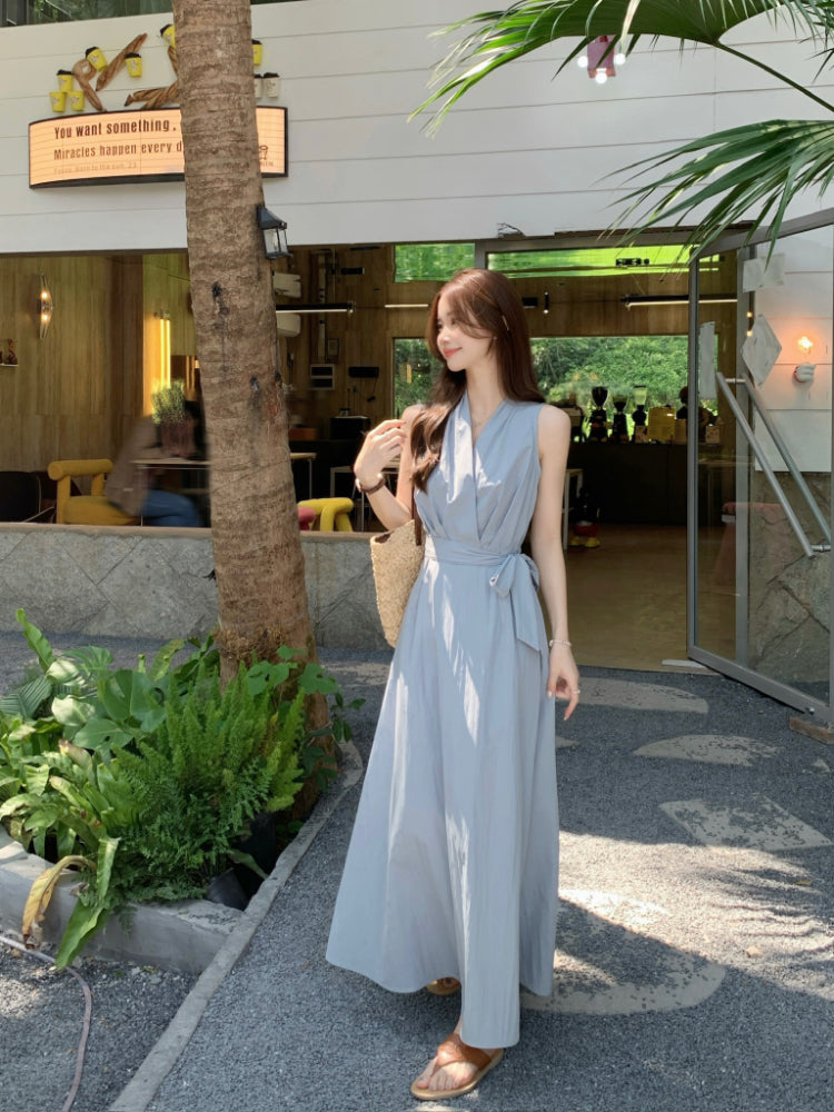 French Black Gentle V-neck A-line Summer Dress RF0577