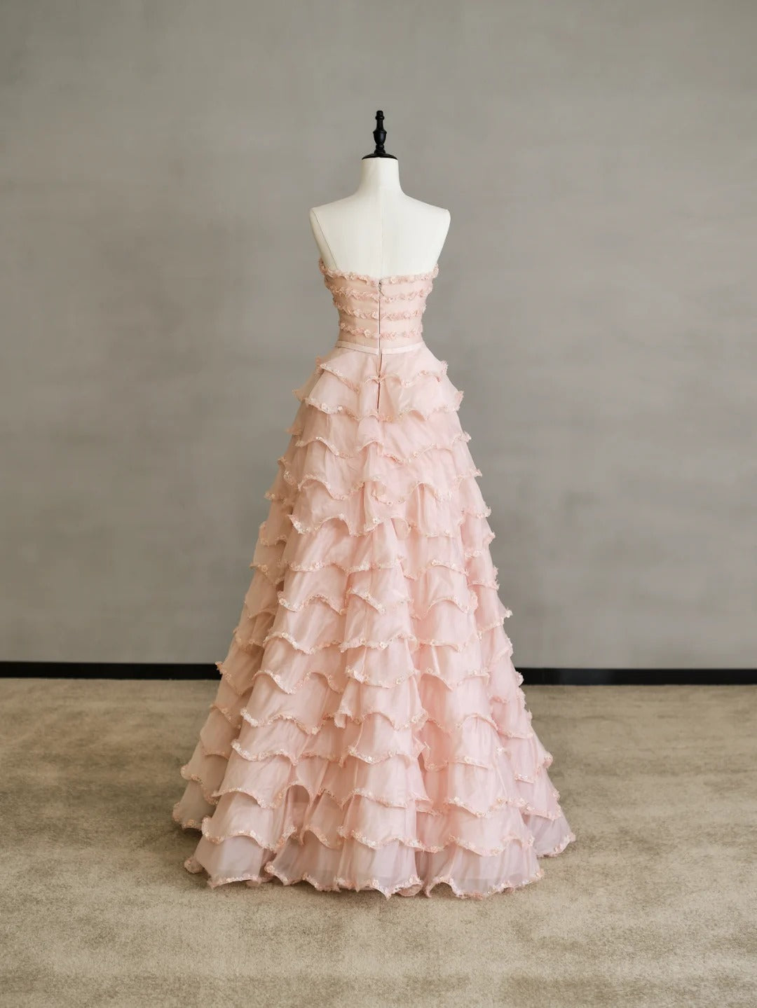 Sweet Pink Strapless A-Line Tulle Sequined Evening Gown RF0579