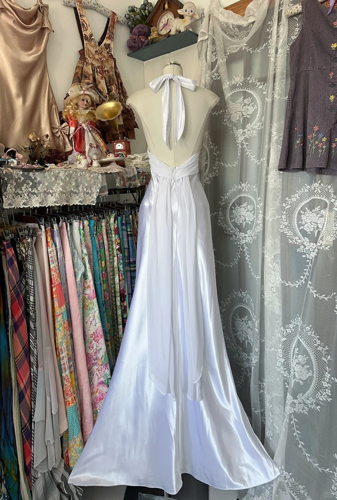 Elegant White Halter Neck Sheath Satin Party Dresses Formal Evening Dresses RF0583