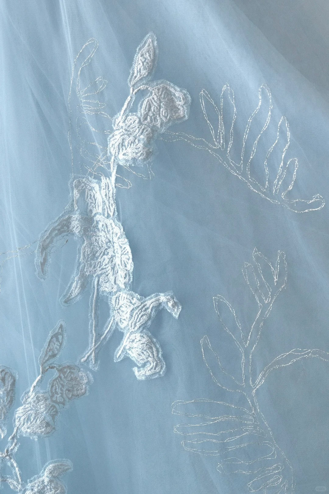 Sweet Sky Blue Square Neck A-Line Tulle Embroidery Applique Prom Dresses Formal Evening Dress RF0587