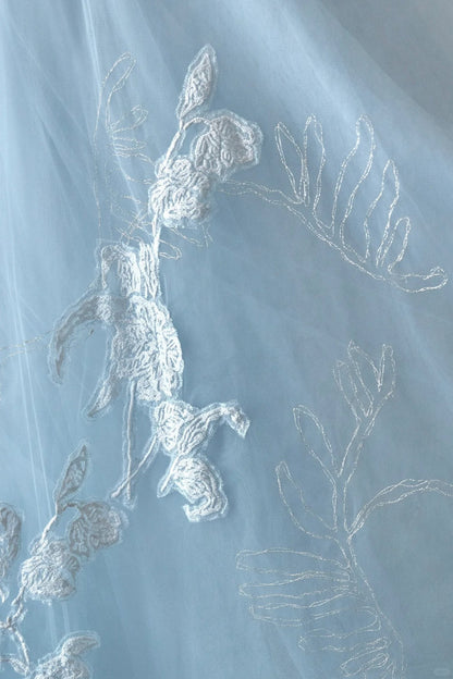 Sweet Sky Blue Square Neck A-Line Tulle Embroidery Applique Prom Dresses Formal Evening Dress RF0587